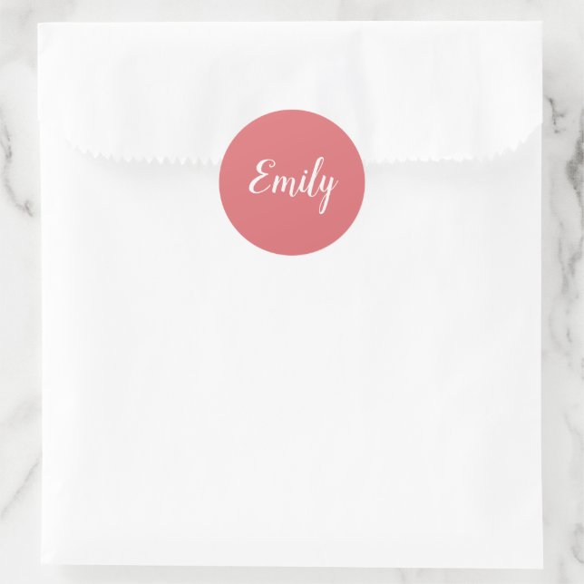 Sticker Rond Nom de script Rose rose et blanc joli (Sac)