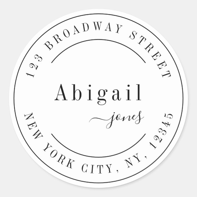 Sticker Rond Nom de script simple Adresse de retour moderne (Devant)