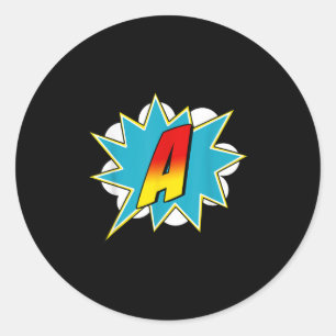 Sticker Rond Nom de super-héros en lettre A Costume rétro de ba