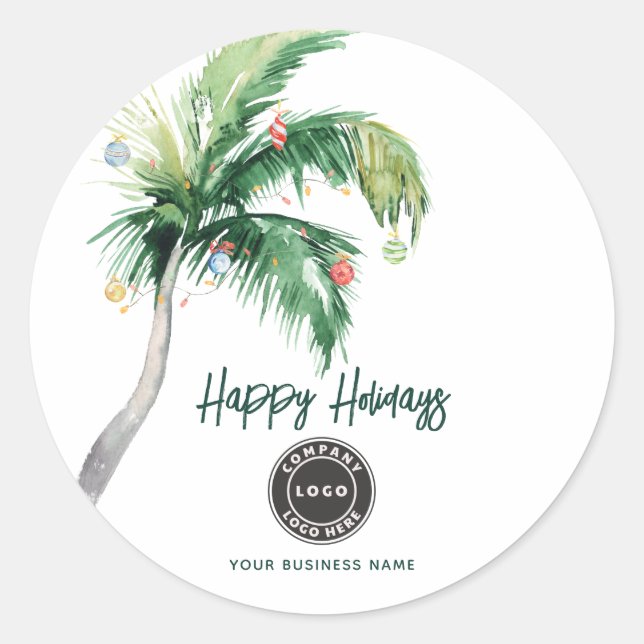 Sticker Rond Nom d'entreprise de Noël Palmier de vacances (Devant)
