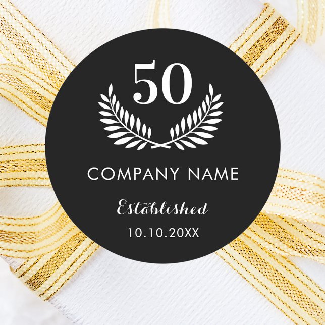 Sticker Rond Nom d'entreprise noir blanc établi (Créateur téléchargé)