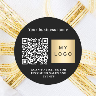Sticker Rond Nom d'entreprise noir logo blanc code qr
