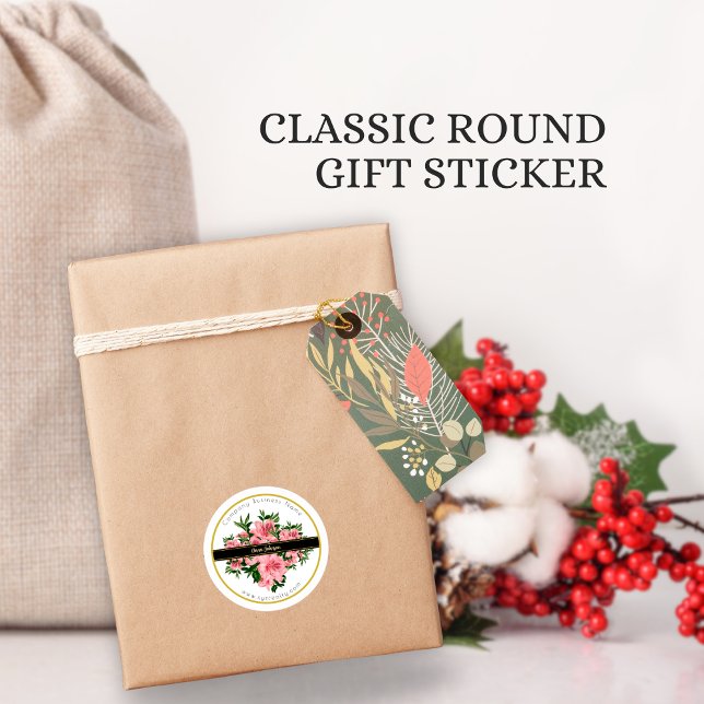 Sticker Rond Nom d'entreprise personnalisé Fleur Rouge Élégant  (Créateur téléchargé)