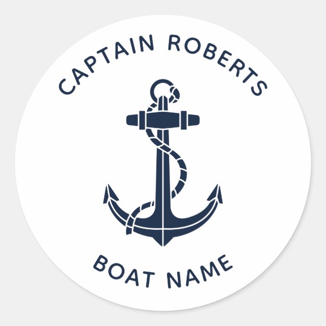 Sticker Rond Nom d'équipage de capitaine d'ancre de bateau naut (Devant)