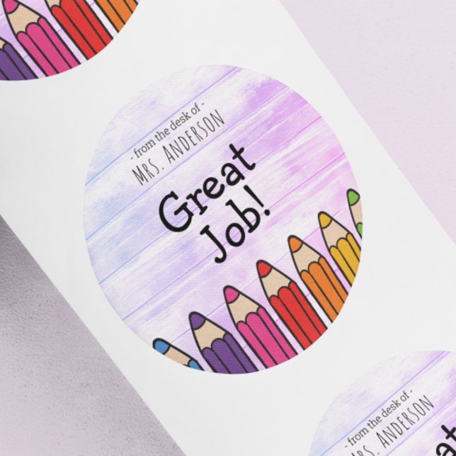 Sticker Rond Nom des enseignants de l'autocollant Great Job (Créateur téléchargé)