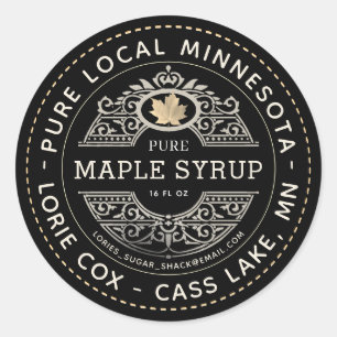 Sticker Rond Nom d'État Gold Leaf Maple Sirop Black
