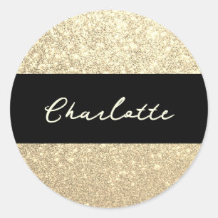 Sticker Rond Nom d'étincelle de luxe Parties scintillant or