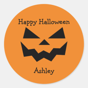 Sticker Rond Nom d'Halloween classique visage Jack-o-lanterne