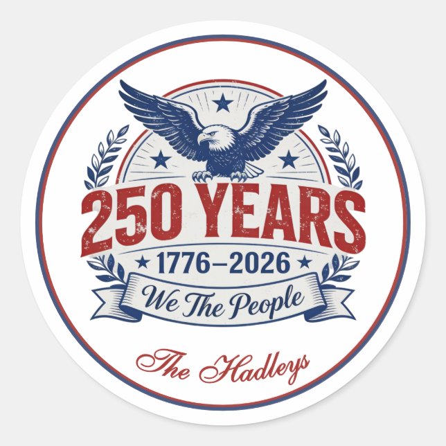 Sticker Rond Nom du 250e anniversaire de l'Amérique (Devant)