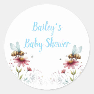 Sticker Rond Nom du Baby shower d'abeilles occupé