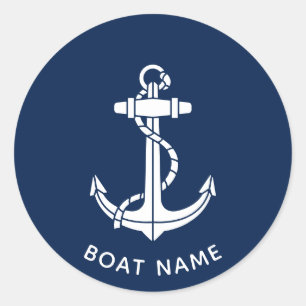 Sticker Rond Nom du bateau Ancre nautique Swag personnalisé