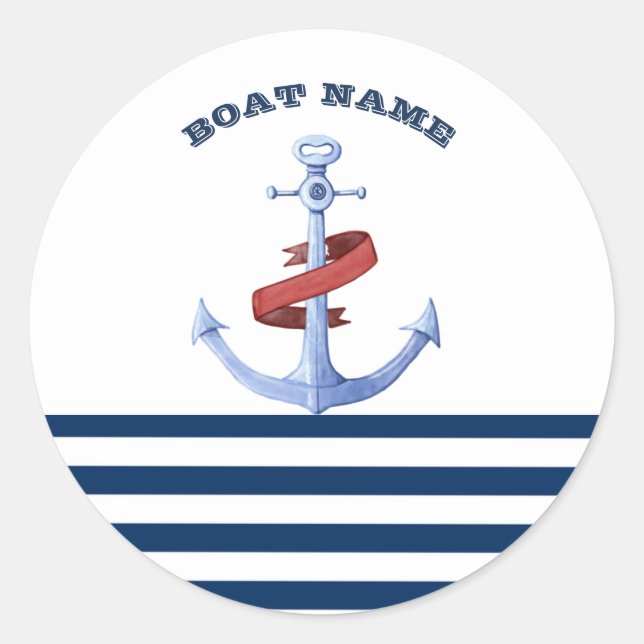 Sticker Rond Nom du bateau nautique, Ancre Bleue Marine Bleu ra (Devant)