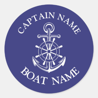 Sticker Rond Nom du capitaine de bateau sur mesure marine marin