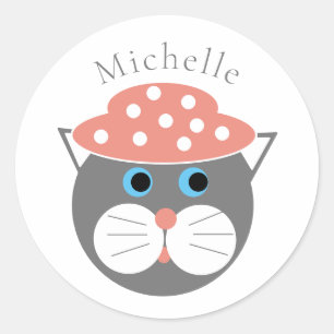 Sticker Rond Nom du chat mignon