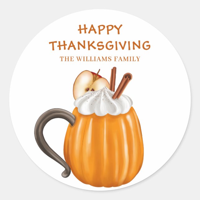 Sticker Rond Nom du Citrouille de Thanksgiving mignon (Devant)