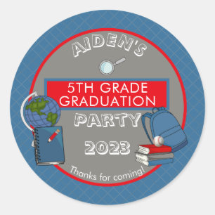 Sticker Rond Nom du diplôme élémentaire mignon   Année   École