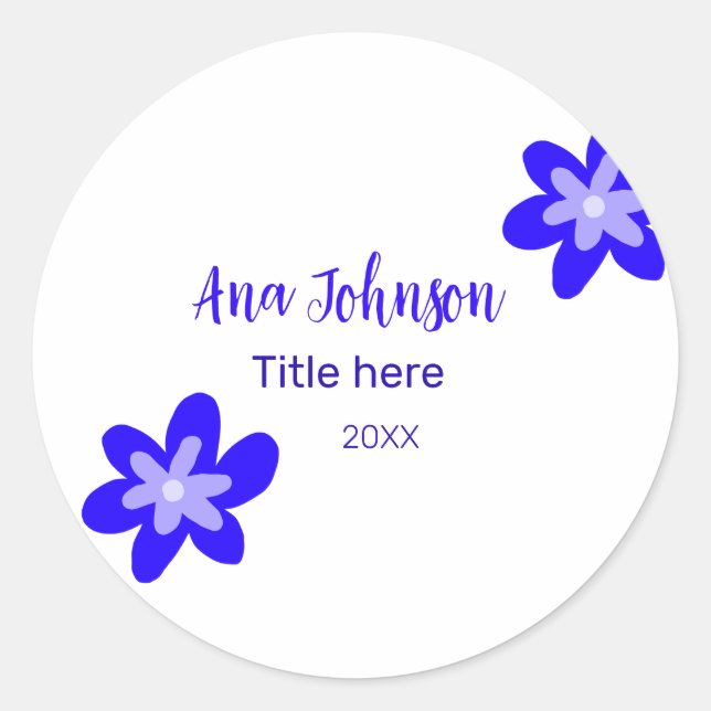 Sticker Rond Nom du doodle fleur bleu année 20XX profession (Devant)
