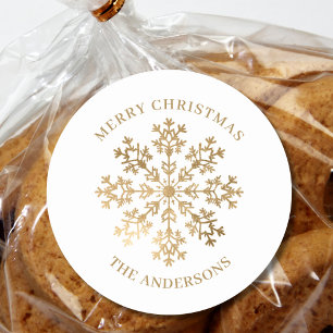 Sticker Rond Nom du flocon de neige Gold de Noël
