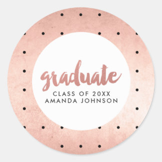 Sticker Rond Nom du grade Rose Gold Script Graduation Party Fav