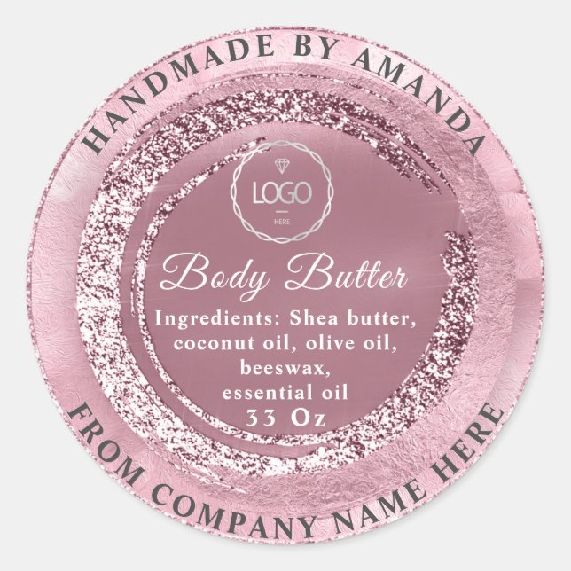 Sticker Rond Nom du logo Body Butter Scrub Logo Rose Frame Glit (Devant)