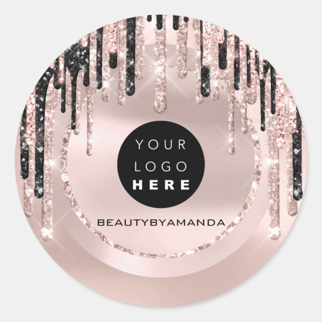 Sticker Rond Nom du logo Corps Maquilleuse  Drips Rose Paillett (Devant)
