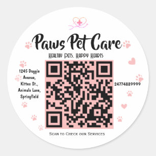 Sticker Rond Nom du logo de la boutique d'animaux Paws Pet Care