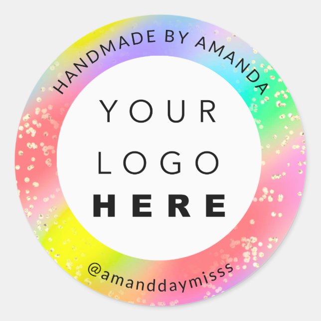 Sticker Rond Nom du logo Gold Confetti Holographic Rainbow (Devant)