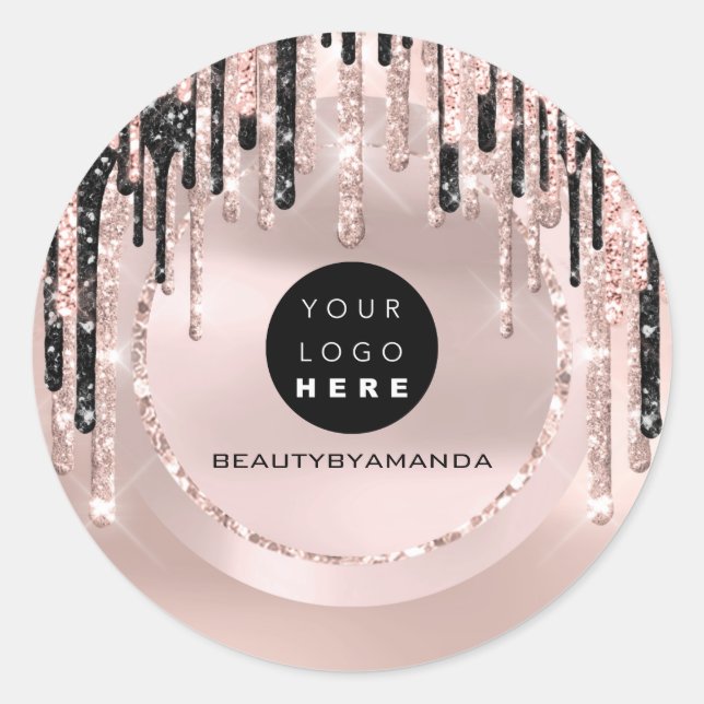 Sticker Rond Nom du logo Maquilleuse  Drips Glitter Rose (Devant)
