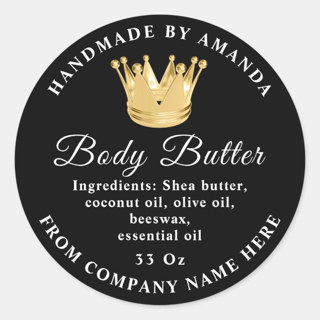 Sticker Rond Nom du logo personnalisé Body Butter Scrub Gold Bl (Devant)