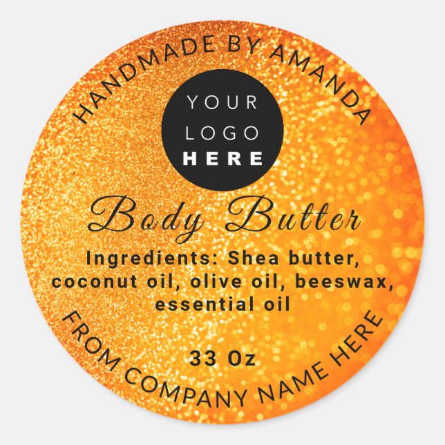 Sticker Rond Nom du logo personnalisé BodyButter Cosmetics Ligh (Devant)