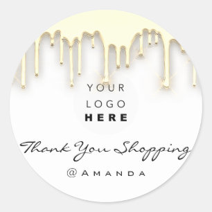Sticker Rond Nom du magasin Merci Logo Gold White