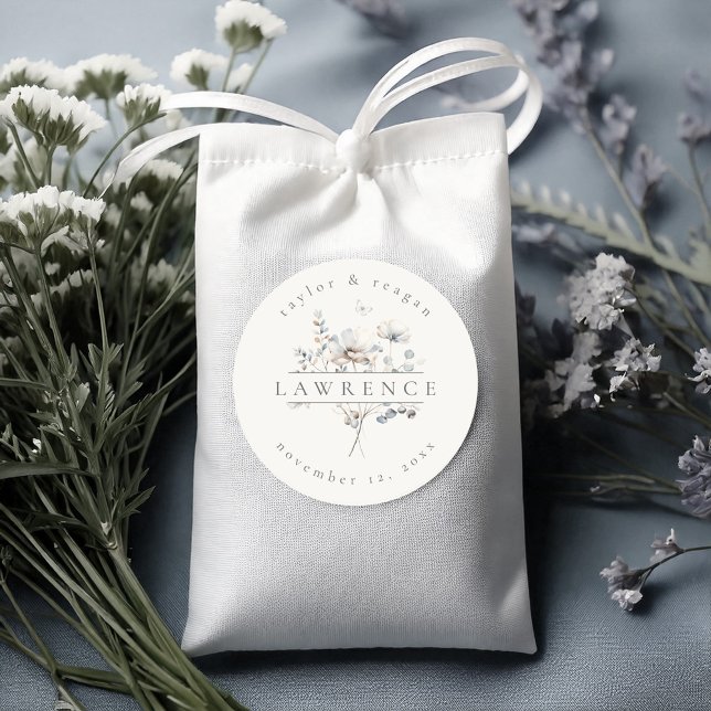 Sticker Rond Nom du Mariage d'aquarelle Fleur sauvage de précis (Créateur téléchargé)