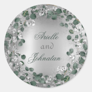 Sticker Rond Nom du Mariage de la couronne d'eucalyptus Favoris
