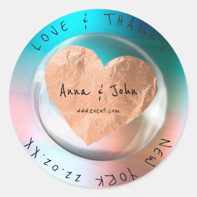 Sticker Rond Nom du Mariage Merci Ombre Blue Cuivre Drop (Devant)