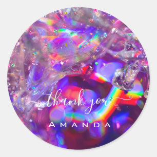 Sticker Rond Nom du Merci 16e cristaux violets nuptiaux arc-en-