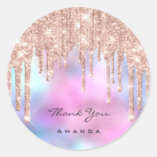 Sticker Rond Nom du Merci 16e holographe du Rose nuptial