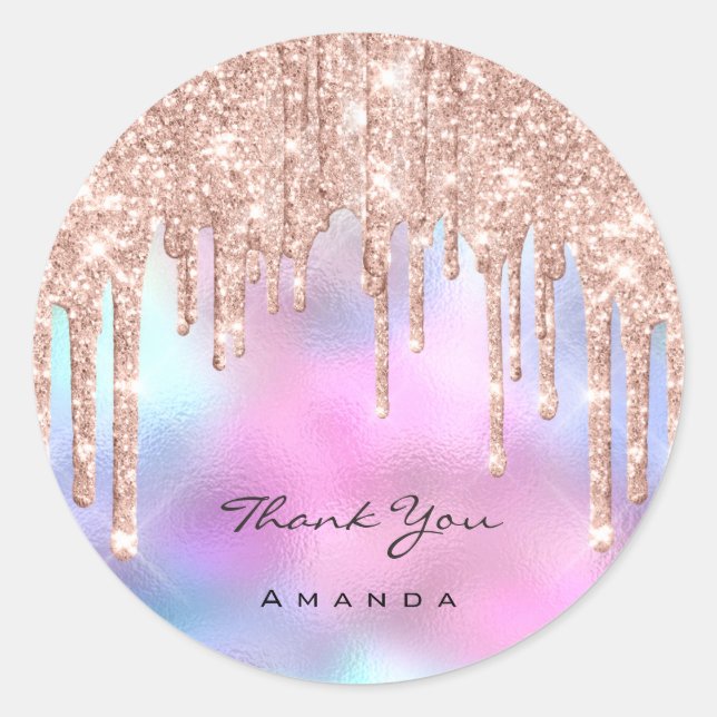 Sticker Rond Nom du Merci 16e holographe du Rose nuptial (Devant)