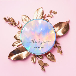 Sticker Rond Nom du Merci 16e Holographe rose nuptiale Unicorne
