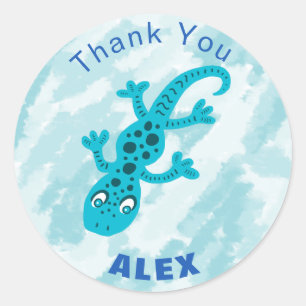 Sticker Rond Nom du Merci Cute Blue Gecko Lizard