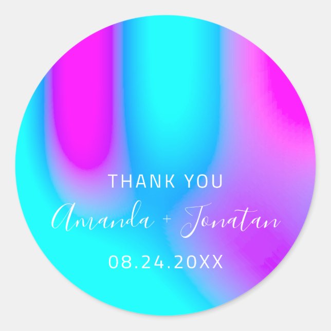 Sticker Rond Nom du Merci Date Blue Aqua Rose Abstrait (Devant)