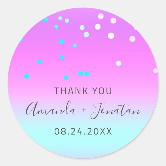 Sticker Rond Nom du Merci Date Blue Gold Confetti Ombre (Devant)