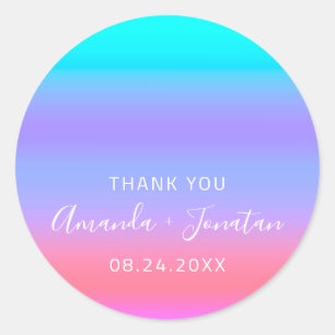 Sticker Rond Nom du Merci Date Blue Pink Aqua Pink Ombre