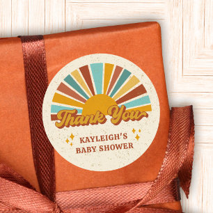 Sticker Rond Nom du Merci du Baby shower Sun Boho Retro
