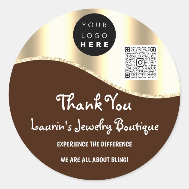 Sticker Rond Nom du Merci Logo Code Qr Parties scintillant Brow (Devant)