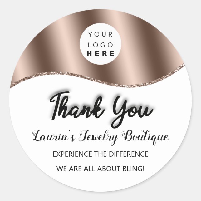 Sticker Rond Nom du Merci Logo personnalisé Rose blanc classiqu (Devant)