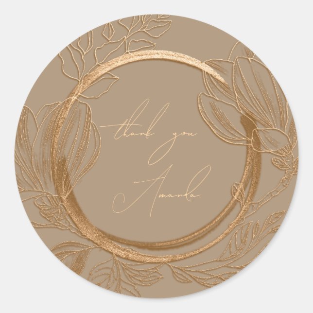 Sticker Rond Nom du Merci Magnolia Floral Garden Gold Ivory (Devant)