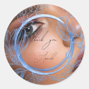 Sticker Rond Nom du Merci photo Magnolia Floral Elegant Bleu