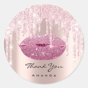 Sticker Rond Nom du Merci Rose rose nuptiale Douce 16 lèvres ba