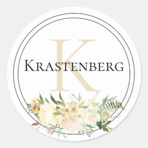 Sticker Rond Nom du monogramme de la famille personnalisée Crèm