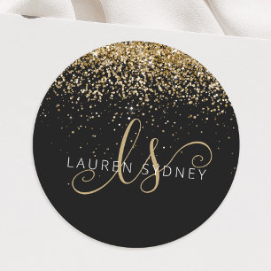 Sticker Rond Nom du monogramme de la Parties scintillant d'or